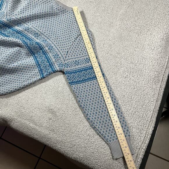 Eddie Bauer Sweater Mens M Gray Blue Wool Fair Isle Nordic Made USA Knit - Picture 11 of 13